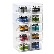 2025 New upgrade 10 seconds Assemble 10-Pack Modular Shoe Organizer with Magnetic Doors, Clear Stackable Drop-Front Boxes for Sneaker Storage, Holds up to Size 