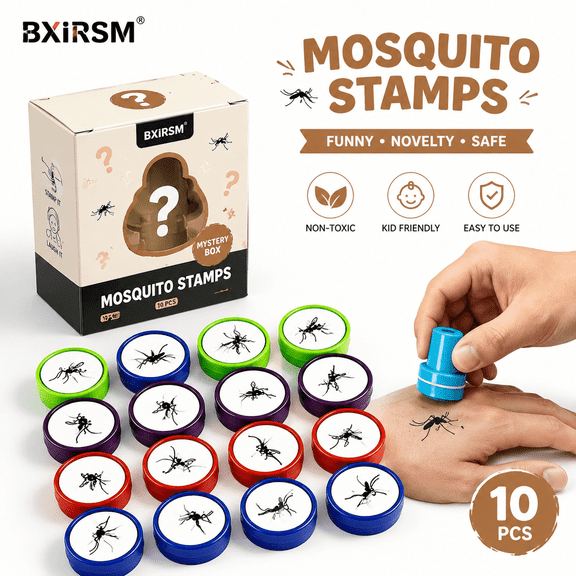 10-Pack Mosquito Stamp Self Inking Stamps, Novelty Fake Bug Insect Print Funny Gag Gift & Party Favors, Office Jokes