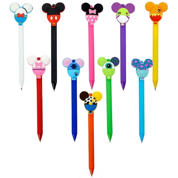 10-Pack Mouse Head Character Ear Pens Set, Ballpoint Pens, Multi-Color Giant Signature Princess Pencils, Desk Stationery Accessories, Teacher & Student Gifts