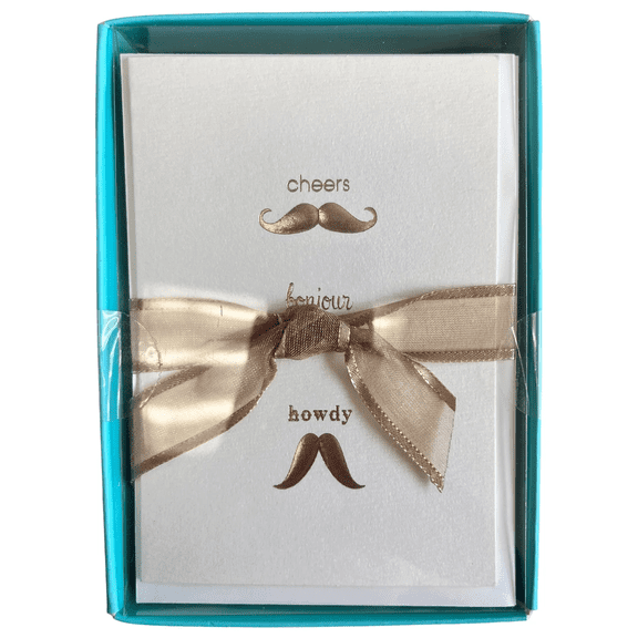 10 Pack Moustache Cheers Notecards and Envelopes Set, Bold, Masculine Design for Men to Send Thank You, Miss You, Just Because Notes, Includes Envelopes, Boxed for Gifting or Storage, Beige, Ivory