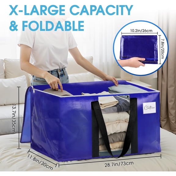 10 Pack Moving Bags with Clear Window, Storage Bags with Strong Carrying Handles & Zippers, Large Packing Bags for Saving Space, Alternative to Moving Boxes(Blue, 20 Gallon)