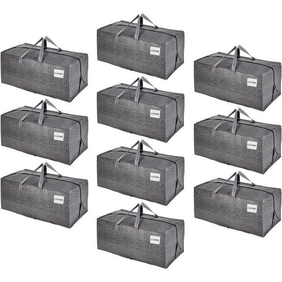 10 Pack Moving Bags w/Backpack Straps, Heavy Duty, Moving Boxes Alternative, Packing Supplies, Large Storage Totes for Dorm Room Essentials with Zipper for Clothes (Gray, 10 Pack)