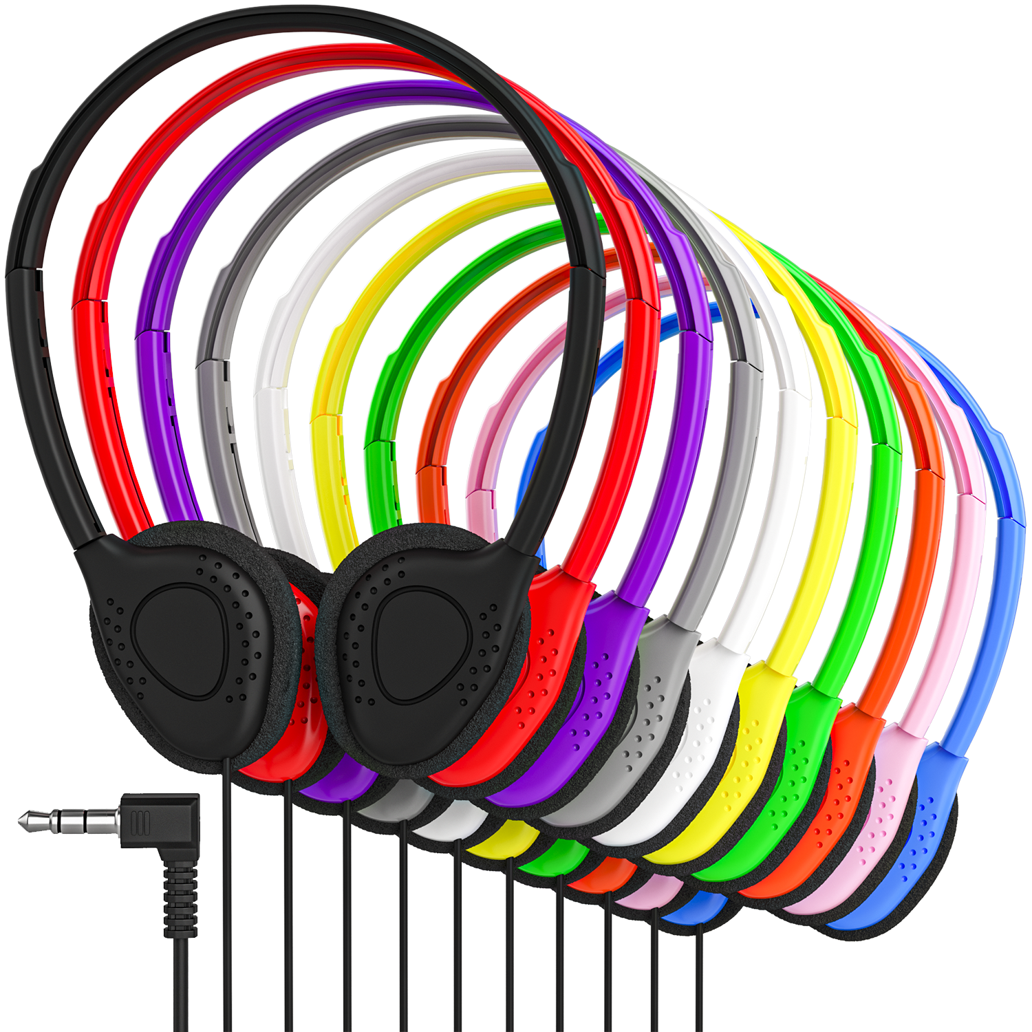 10 Pack Multi Color Bulk Headphones, On Ear Stereo Wired Headphones Adjustable Band for Kids Online Learning, Library, School, Airplane, Travel for iPhone/PC/Laptop/Tablet/Android- Universal 3.5mm