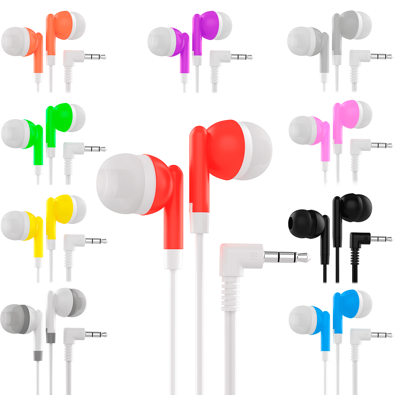 10 Pack Multi Color Earbuds Headphones - School / Library / Bulk Office  Supplies Wholesale In-Ear Stereo Earbuds for Kids, Adults - Individually  Bagged Gift - 3.5 mm Plug 