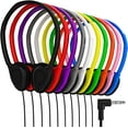 thumbnail image 1 of 10 Pack Multi Color Kid's Wired On Ear Headphones, Individually Bagged, Disposable Headphones Ideal for Students in Classroom Libraries Schools, Bulk Wholesale, 1 of 5
