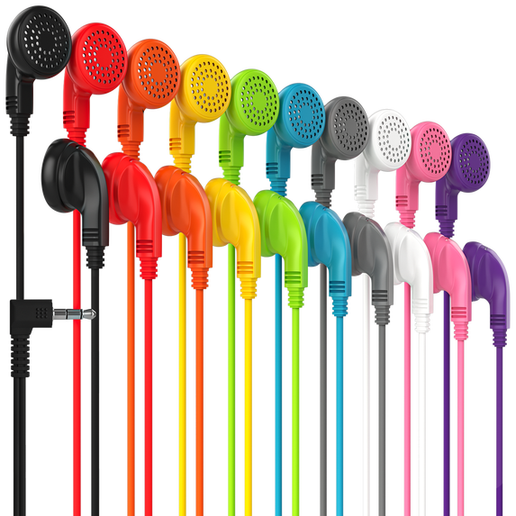 10 Pack Multi Color Kid's Wired Earphone Headphones, Individually Bagged, Disposable Earphones Ideal for Students in Classroom Libraries Schools, Bulk Wholesale