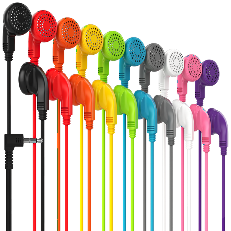 10 Pack Multi Color Kid's Wired Earphone Headphones, Individually Bagged,  Disposable Earphones Ideal for Students in Classroom Libraries Schools,  Bulk