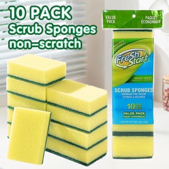 10-Pack Multi-Purpose Cleaning Sponges - Heavy-Duty Dish Scrubbers & Kitchen Sponges for Household, Industrial & Commercial Use - Non-Scratch Scouring Pads