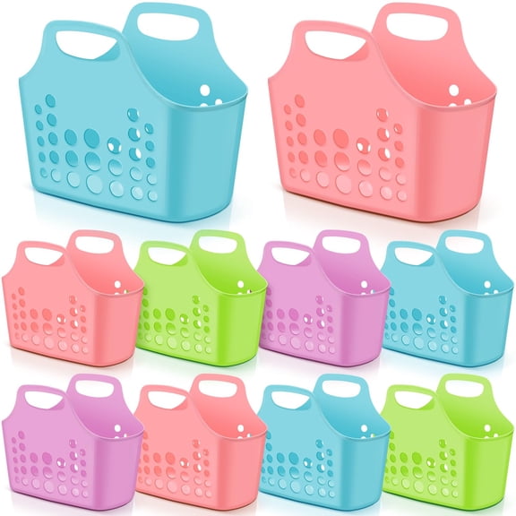 10 Pack Multicolor Oval Plastic Baskets with Handles Bulk Storage Caddy