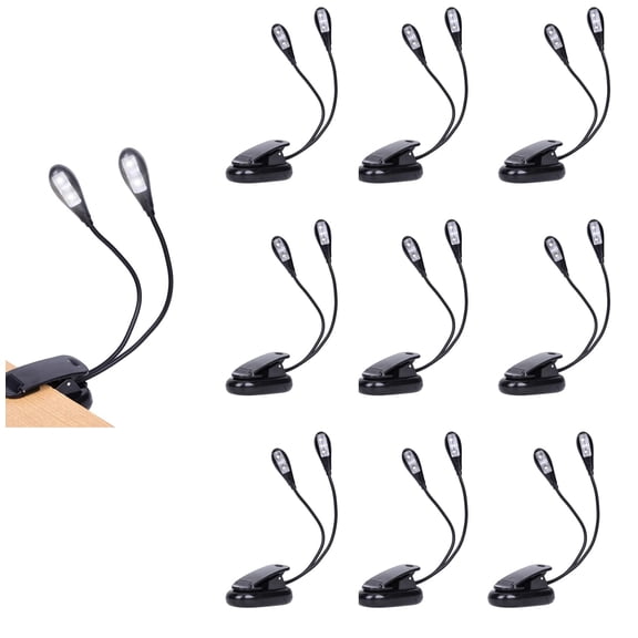 10 Pack Music Stand Lights - Musician Piano Light Clip On, USB & AAA Battery Powered, Eye Care & Portable, LED Book Reading Lamp, 4 Brightness, Ideal for Orchestra, Sheet Music, Guitar (Dual Arm)