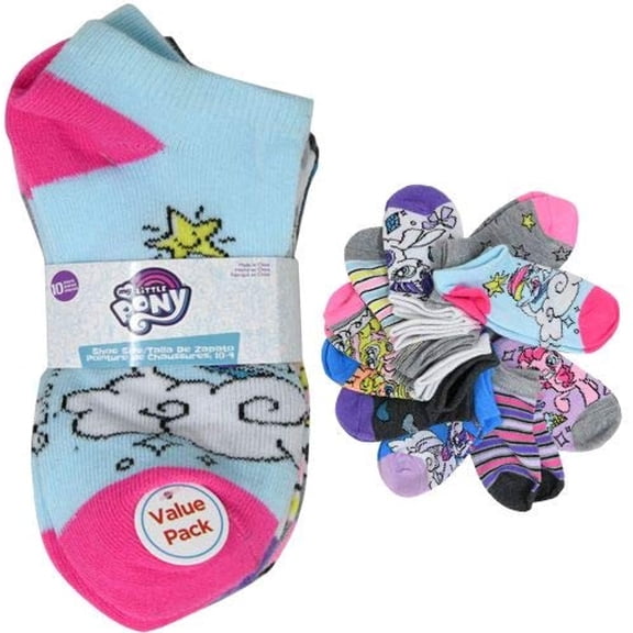 10-Pack My Little Pony No-Show Socks, Little Girls Shoe Size 7-10, Sock Size 4-6