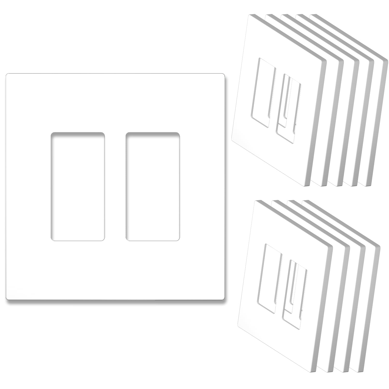 White 2-Gang Screwless Plastic Decorator Wall Plate, 10-Pack