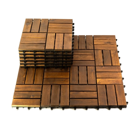 10 Pack Natural Acacia Deck Tiles 064 Bold Color 12"12" Interlocking Decorative Indoor/Outdoor
