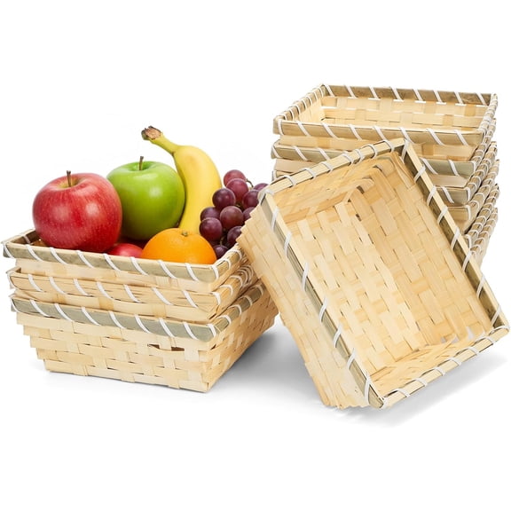 10 Pack Natural Bamboo Gift Baskets, 7.5" Square Woven Fruit Basket Small Wicker Bread & Chip Basket, Handmade Food Storage Baskets for Kitchen, Restaurant, Party Buffet Serving, Christmas Gift