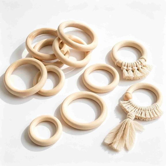10 Pack Natural Unfinished Wooden Rings for Macrame Crafts, 2in Blank Wood Hoop Rings for DIY Plant Hanger, Ornament, Hand‑Made Projects