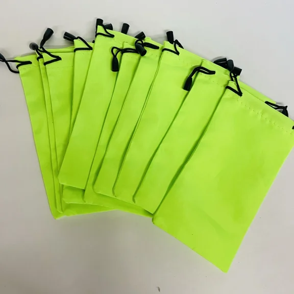 10-Pack Neon Green Drawstring Sunglasses Microfiber Cloth Soft Case Storage Bag