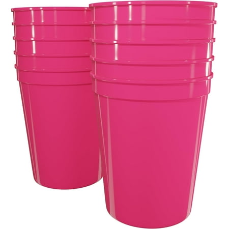 10 Pack Neon Pink Reusable Blank Plastic Cups - Vibrant Colored Drinking Cups for Party, Birthday - Durable 16oz Food-Grade Plastic