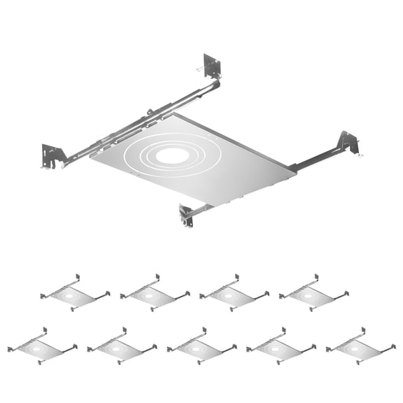 10 Pack New Construction Mounting Plate with Symmetric Round Hole -3-4-6 Inch LED Recessed Lighting Kits, Compatibility Upgrade, Extendable Hanger Bars, Shallow Recessed Lighting Housing