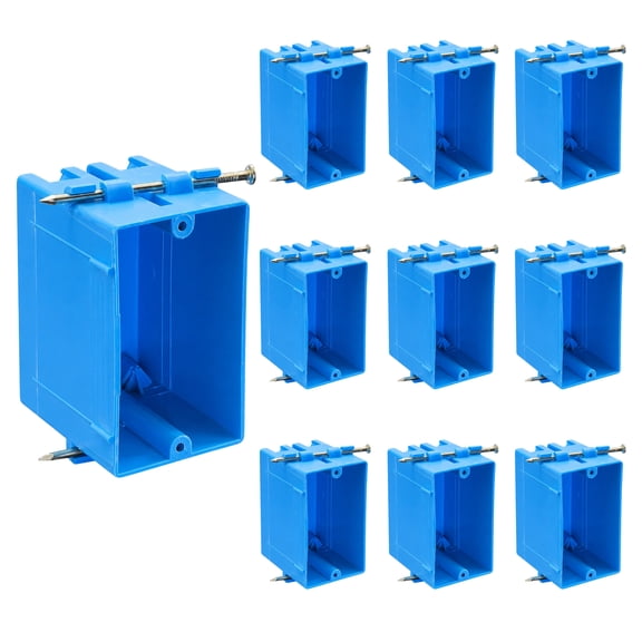 10-Pack New Work Single Gang Electrical Box, 18 Cu. In., 2.24" x 2.79" x 3.66", Nail-On Outlet & Switch Box