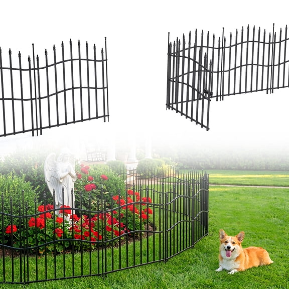 10 Pack No Dig Metal Garden Fence, 24in (H) x 22ft Total Length Rustproof Animal Barrier for Yard, Patio - No Gate