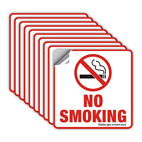 10 Pack No Smoking Stickers - 6x6 inch Self-Adhesive Vinyl Decals, UV Printed, Durable Ink, Waterproof, Easy to Mount, Indoor/Outdoor Use