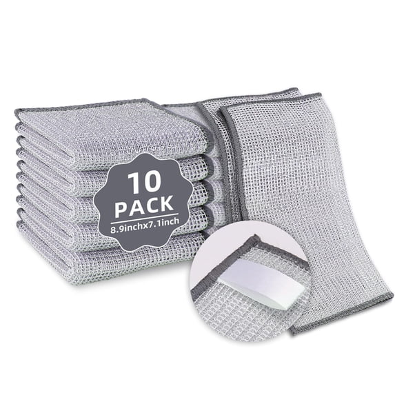 10 Pack Non-Scratch Stainless Steel Scrubber, Reusable Diamond Weave Scrubber Cloths for Kitchen, Heavy-Duty Metallic Fiber Cleaning Cloth for Cookware, Dishes, Sinks, Easy-Rinse & Quick-Dry