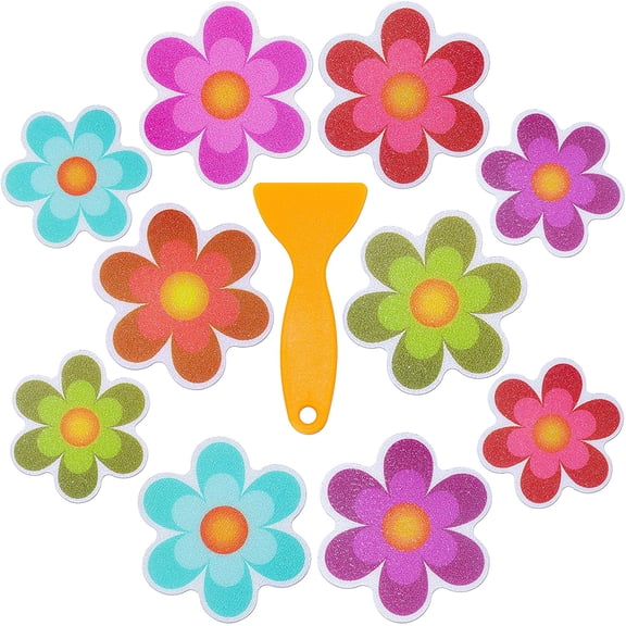 10 Pack Non-Slip Flower Bathtub Shower Deco Water-Resistance Stickers with Bonus Scraper