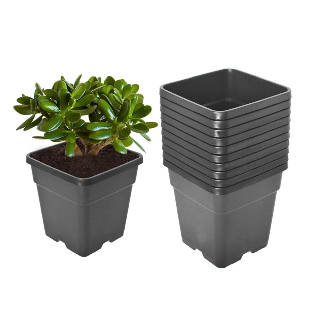 10 Pack Nursery Pots 2 Gallon Garden Planter Plastic Sqaure Seedling Pots White Flower Plant Container for Succulents, Seedlings, Cuttings, Transplanting, Black