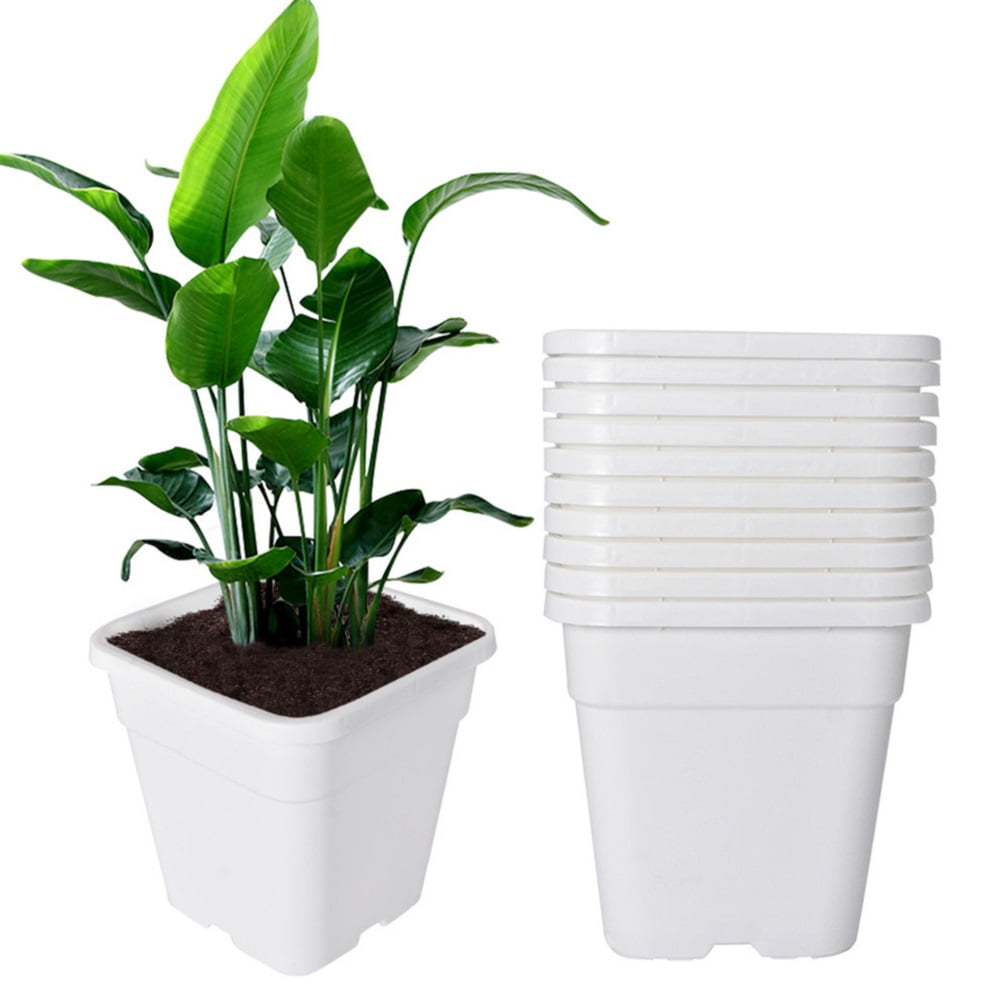 10 Pack Nursery Pots 5 Gallon Garden Planter Plastic Sqaure Seedling Pots White Flower Plant Container for Succulents, Seedlings, Cuttings, Transplanting, White