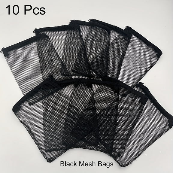 10-Pack Nylon Mesh Bags with Zipper, High-Quality PA Material, Black, for Fish Tank Filter Rings, Bio-Balls, Activated Carbon - Uncharged-10 Pcs Mesh BagsBlack
