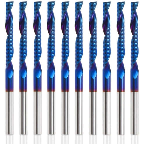 10 Pack O Flute CNC Router Bit 1/8 Shank Spiral Upcut Router Bit Single Flute End Mill Set Milling Cutter 1/8" Cutting Dia Tungsten Carbide Engraving Tool for MDF Acrylic PVC Wood Board