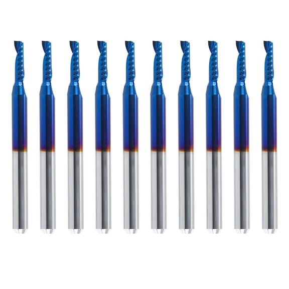 10 Pack O Flute CNC Router Bits, 1/8 Shank Spiral Upcut Single Flute End Mill Set Milling Cutter 2mm Cutting Dia. Tungsten Carbide Engraving Tool 8mm CEL, 38.5mm OAL for MDF Acrylic PVC