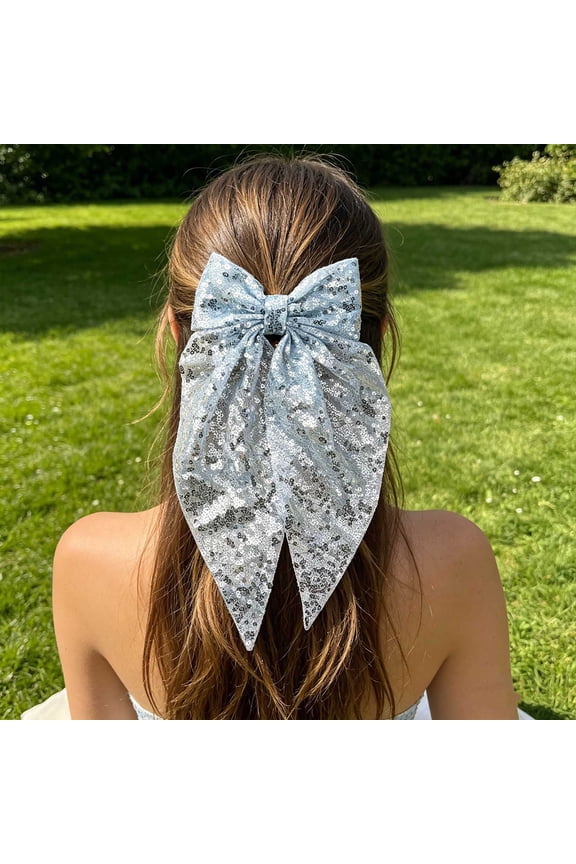 10 Pack Of Sequined Bow Hair Clip Back Of Head Ribbon Spring Clip Style Hair Accessory For Women