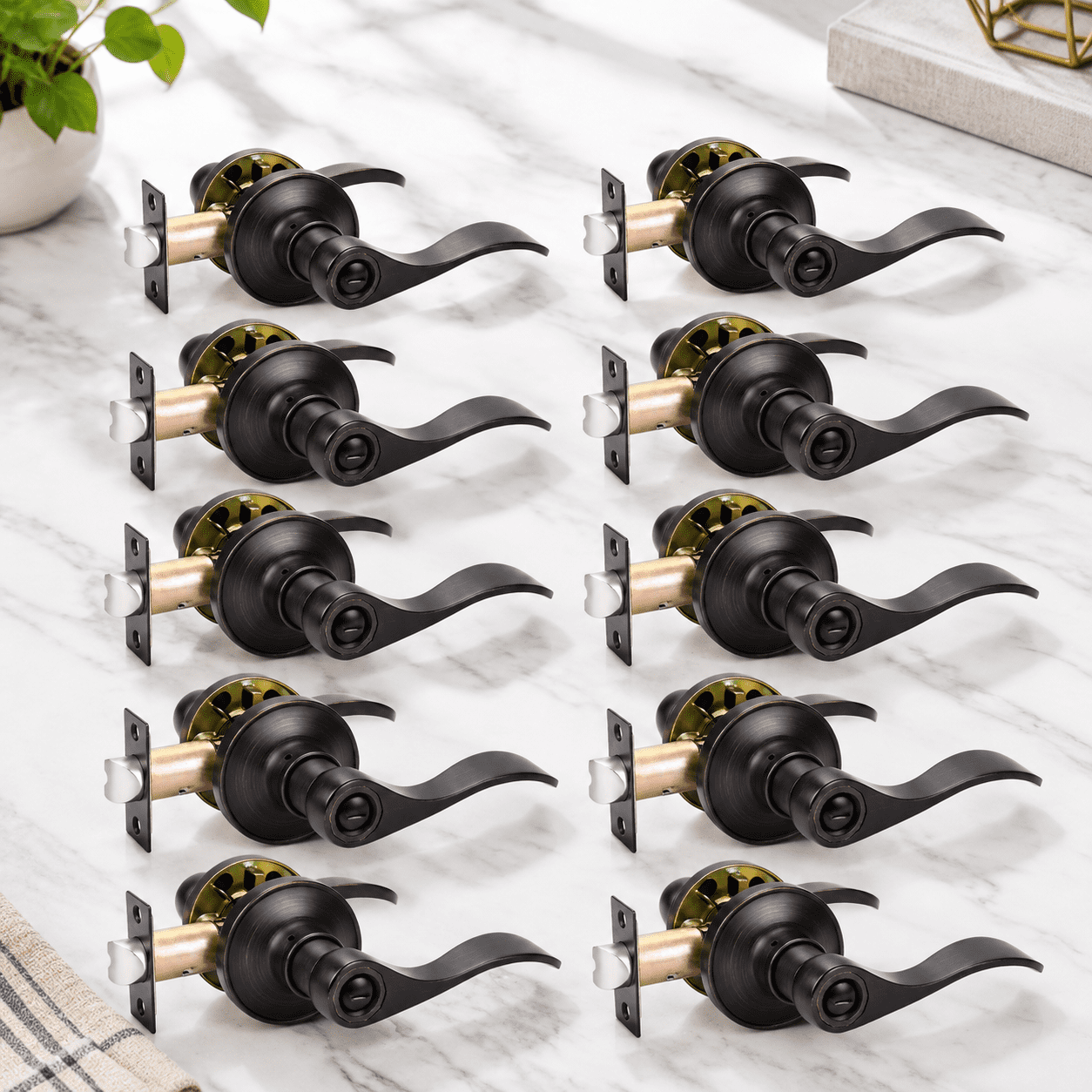 10 Pack Oil Rubbed Bronze Door Handle Lever Bed And Bath Knobs Wave ...