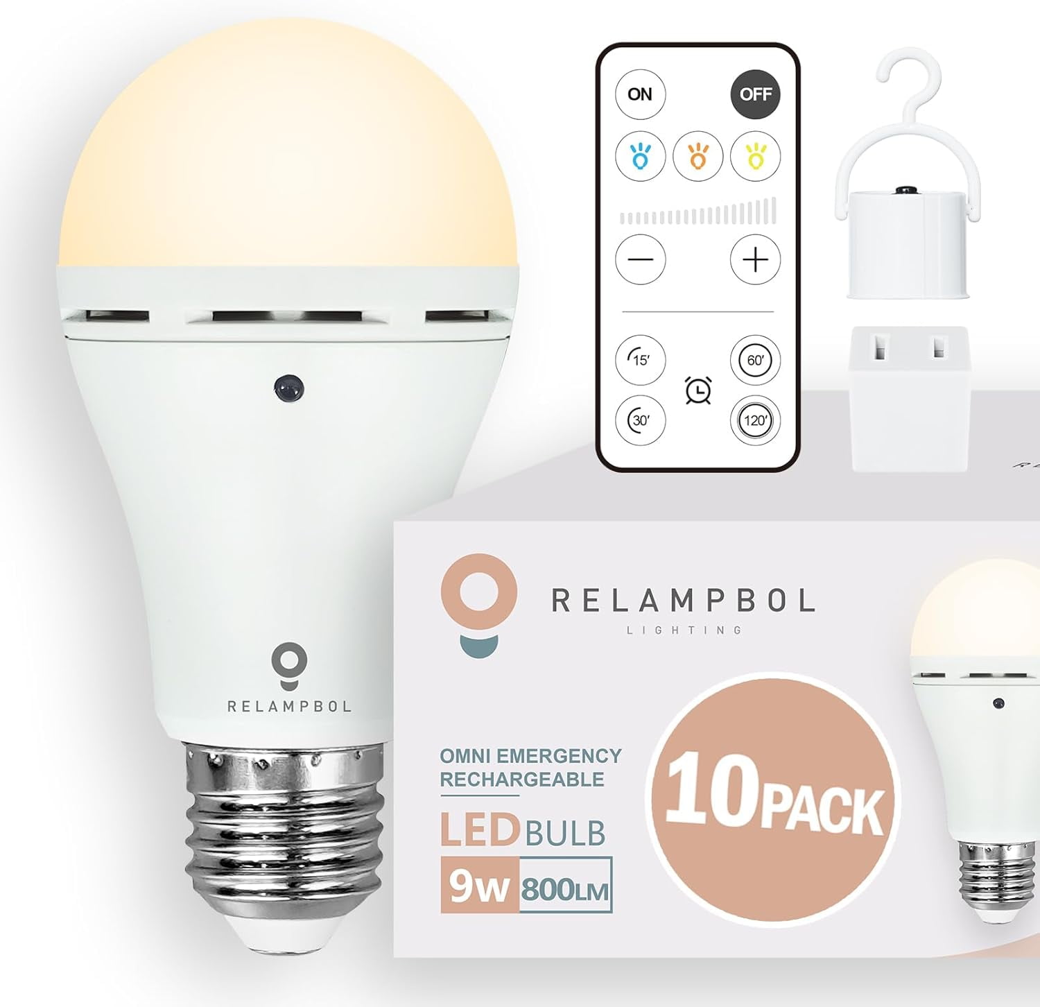 10 Pack Omni Rechargeable Emergency Battery Powered Light Bulbs with