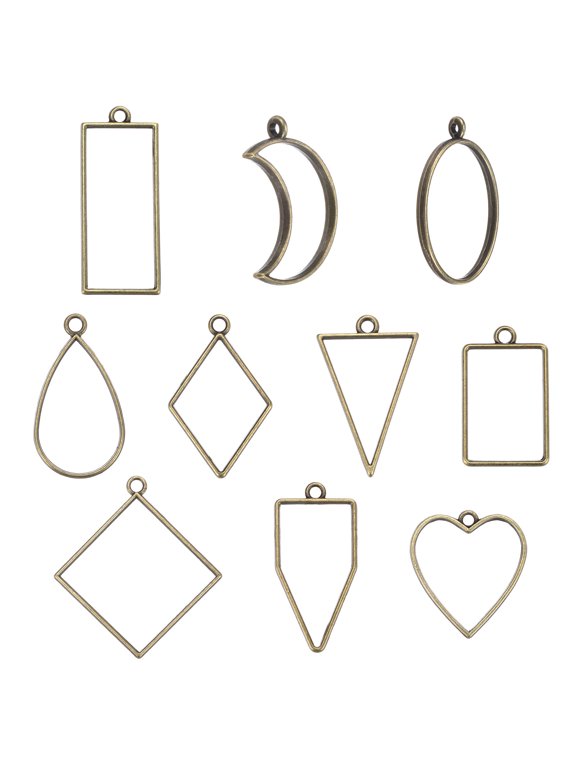 10-Pack Open Bezels for Resin, 10 Styles Open Back Bezel Pendants for Resin Earrings Necklace [Bronze Tone]