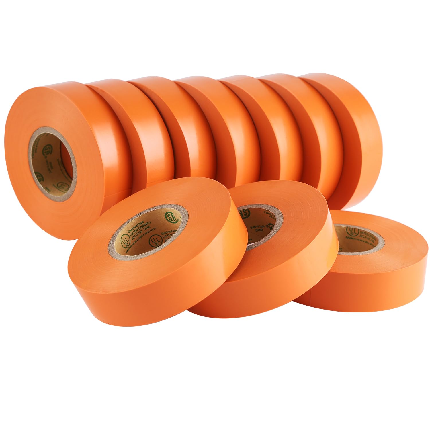 10-Pack Orange Electrical Tape Water of, 3/4 in x 66ft, Industrial Grade UL/CSA Listed High Temp Electrical Tape Orange Electric Super Vinyl