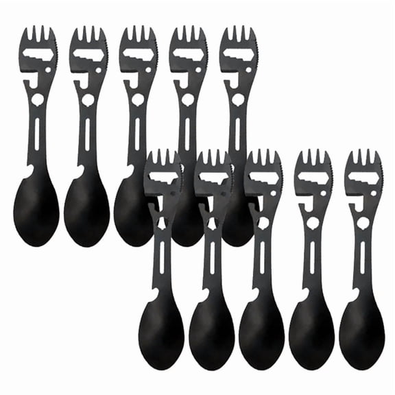 10-Pack Outdoor Stainless Steel Survival Sporks 5-in-1 Camping Tool