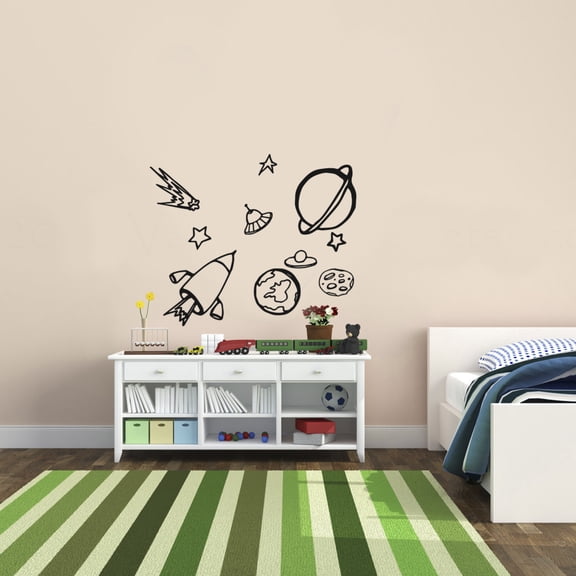 10 Pack - Outer Space Rocket Ship Vinyl Wall Art Stickers - 18" x 20" - Boys Room UFO Spaceship Vinyl Wall Decals - Kids Universe Peel Off Stickers Decor - Childrens Room Planets Sticker Decal