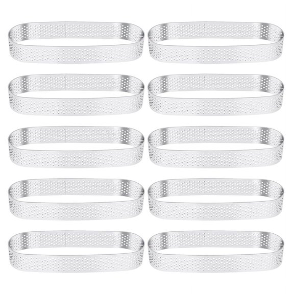 10 Pack Oval Tart Ring,Perforated Baking Ring,Pastry Ring,Stainless Steel Cake Tart Mold Rings,Baking Tart Ring