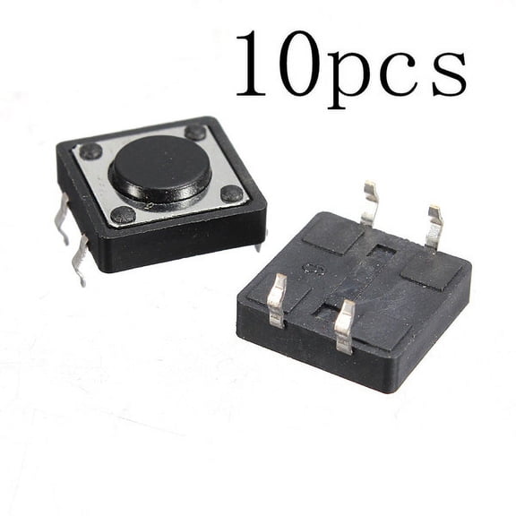 10-Pack PCB Momentary Tactile Push Button Switch SPST, Black, 12x12x4.3mm, 250V AC, 12V 50mA