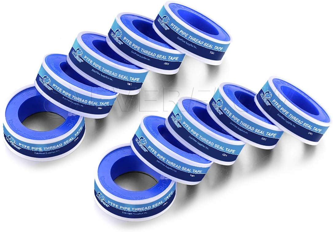 10 Pack PTFE Thread Seal Tape for Plumbers, White 1/2 Inch x 1080 Inch