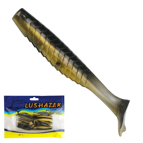 10 Pack Paddle Tail Swimbaits 6.5cm Ribbed T-Tail Soft Plastic Fishing Lures for Bass Trout Walleye Gold