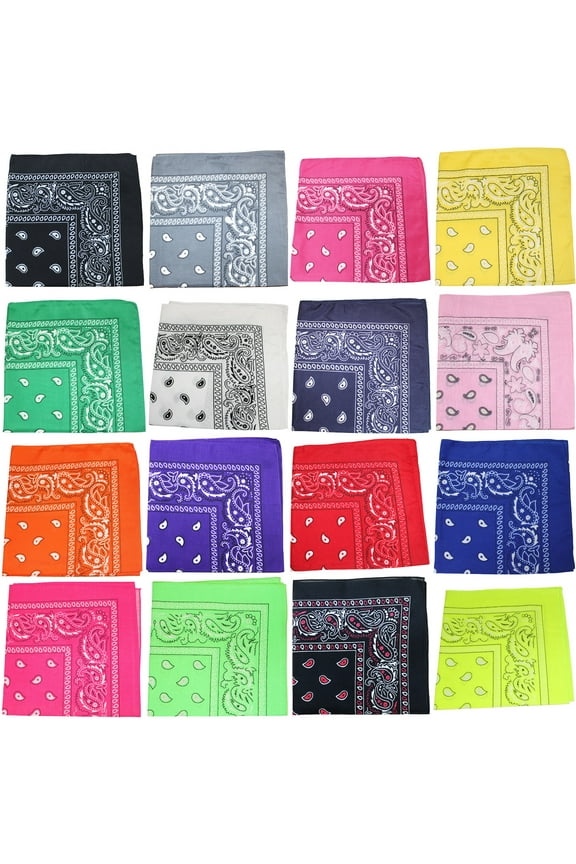 10 Pack Paisley 100% Cotton Double Sided Bandana, 22 inches (Mix Color)