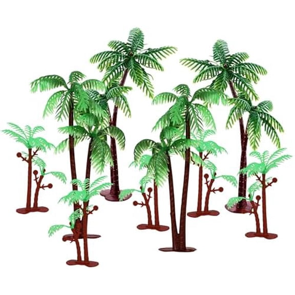 10 Pack Palm Tree Cake Topper Plastic Green Palm Tree Coconuts Cupcake Toppers Summer Beach Theme Palm Tree Decorations for Hawaii Baby Shower Birthday Party Cake Decorations