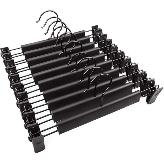 10 Pack Pants Hangers with Adjustable Non-Slip Clips Anti-Rust Hanging Hook for Trouser,Skirts,Jeans,Clothes Hangers Black