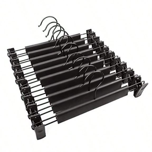 10 Pack Pants Hangers with Adjustable Non-Slip Clips Anti-Rust Hanging Hook for TrouserSkirts Jeans Clothes Hangers Black