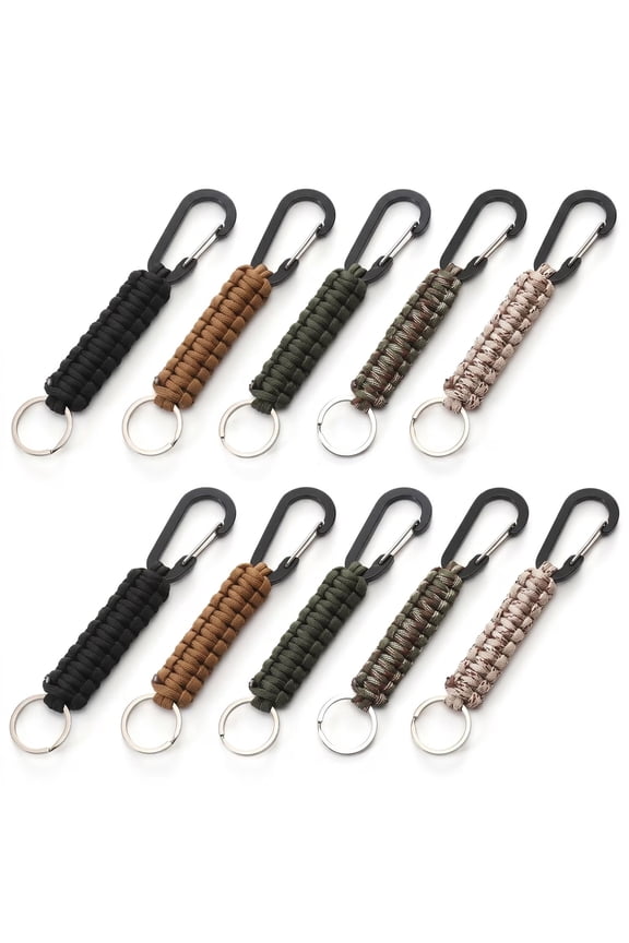 10 Pack Paracord Keychain with Carabiner Clip, Braided Survival Key Lanyard for Outdoor & Daily Keys