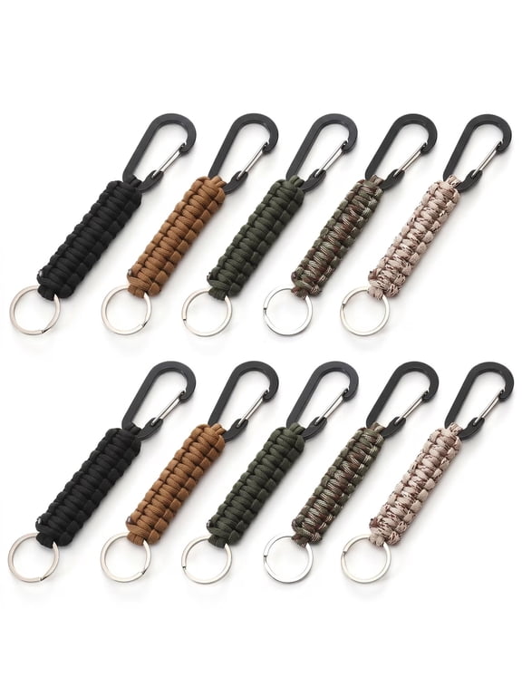 10 Pack Paracord Keychain with Carabiner Clip, Braided Survival Key Lanyard for Outdoor & Daily Keys