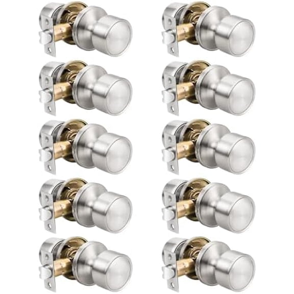 10 Pack Passage Door Knob, Interior Keyless Knob for Closet/Hall Non-Locking Door, Round Design Door Hardware in Satin Nickel$$Tools & Hardware Other
